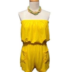 Yellow terry strapless romper shorts